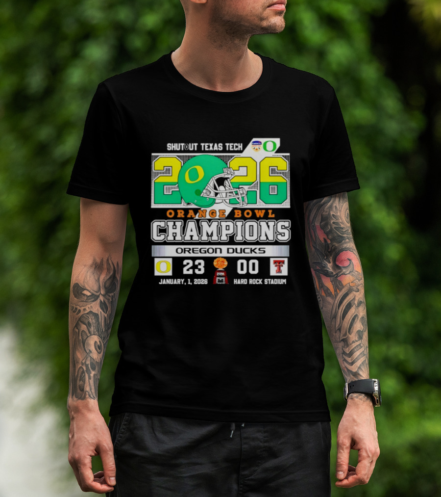 Oregon Ducks 2026 Orange Bowl Champions Shutout Texas Tech 23 0 T-Shirt
