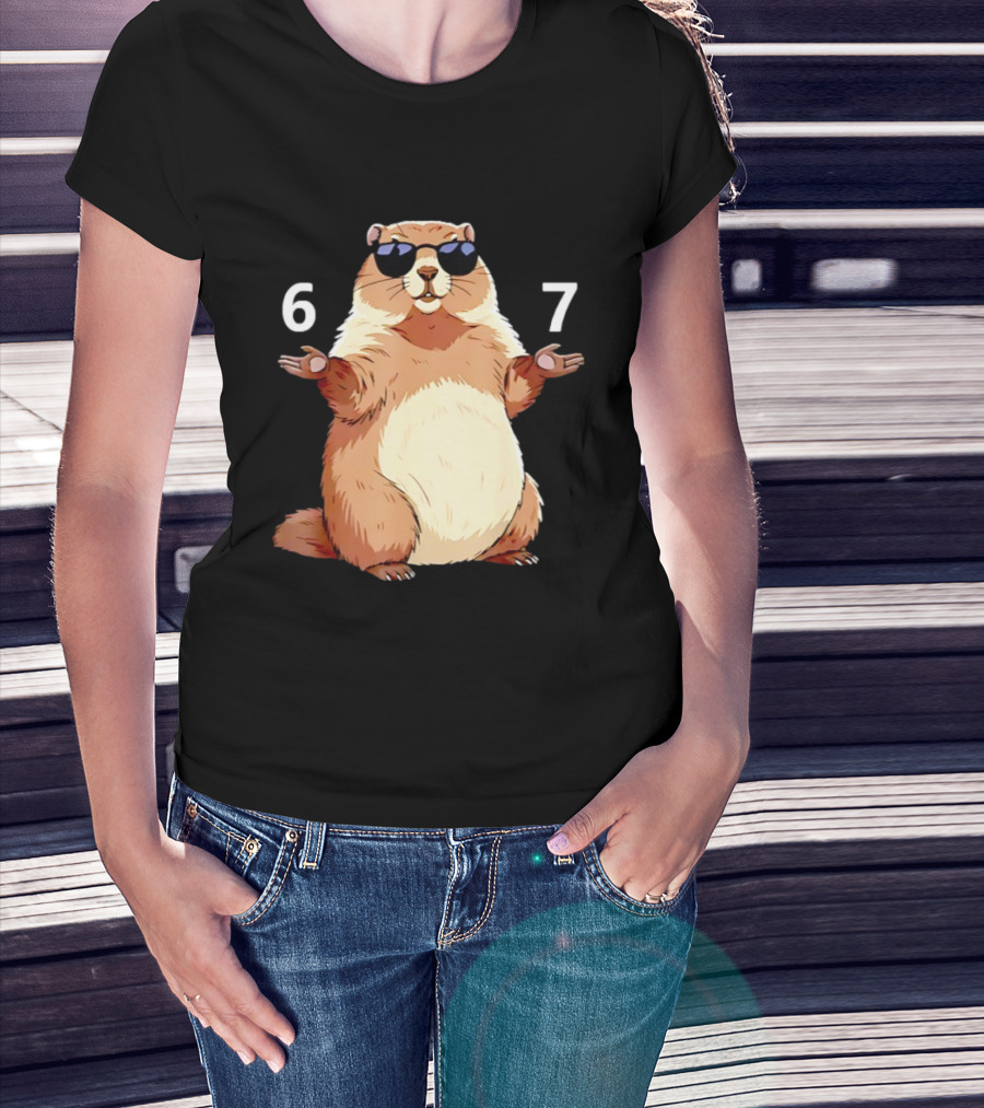Groundhog Wearing Sunglasses 6 7 Six Seven Meme T-Shirt