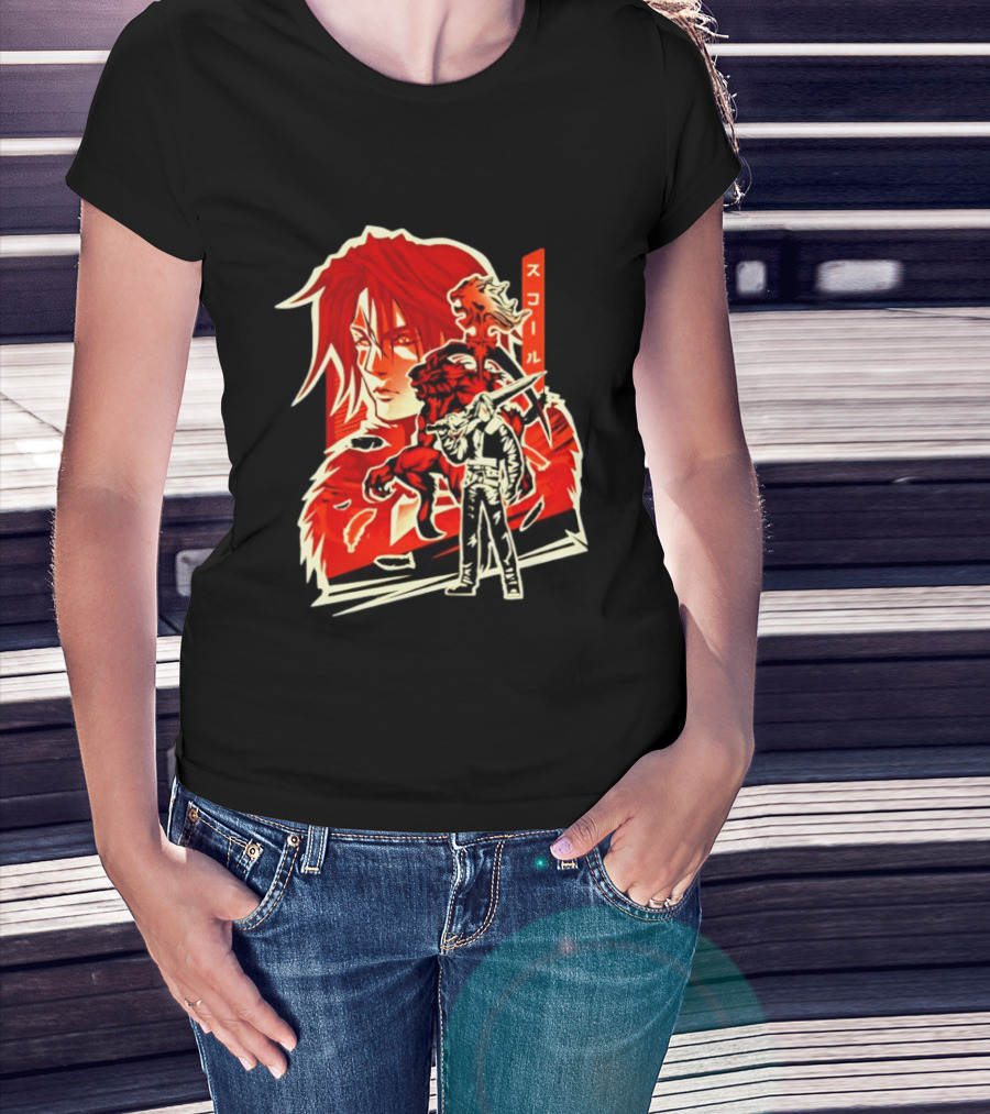 Squall Leonhart Final Fantasy Iconic Red Illustration With Katakana T-Shirt