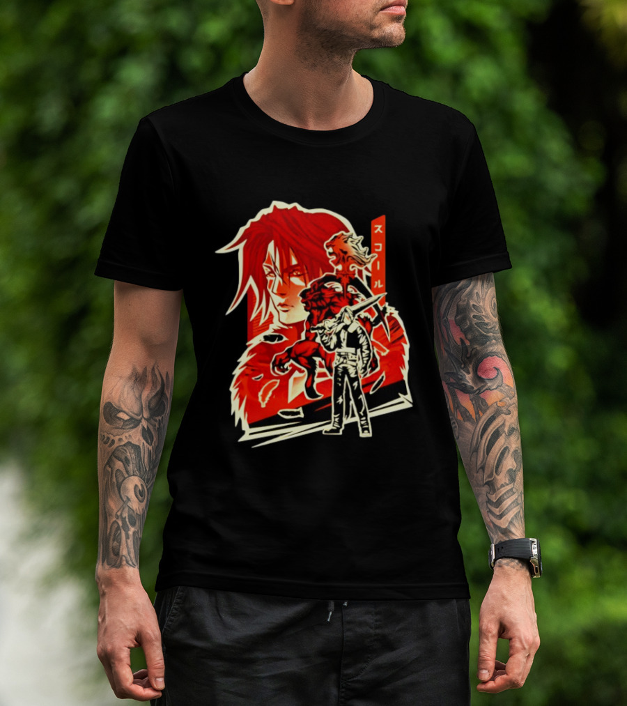 Squall Leonhart Final Fantasy Iconic Red Illustration With Katakana T-Shirt