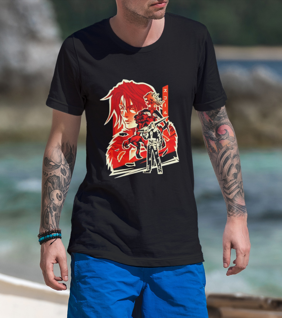 Squall Leonhart Final Fantasy Iconic Red Illustration With Katakana T-Shirt
