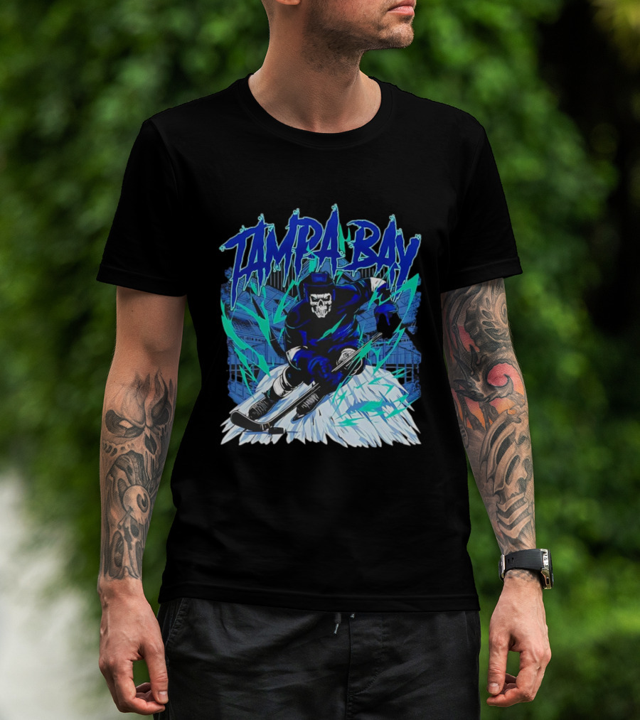 Tampa Bay Lightning Skeleton Hockey Player Action T-Shirt