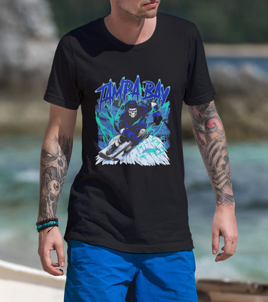 Tampa Bay Lightning Skeleton Hockey Player Action T-Shirt