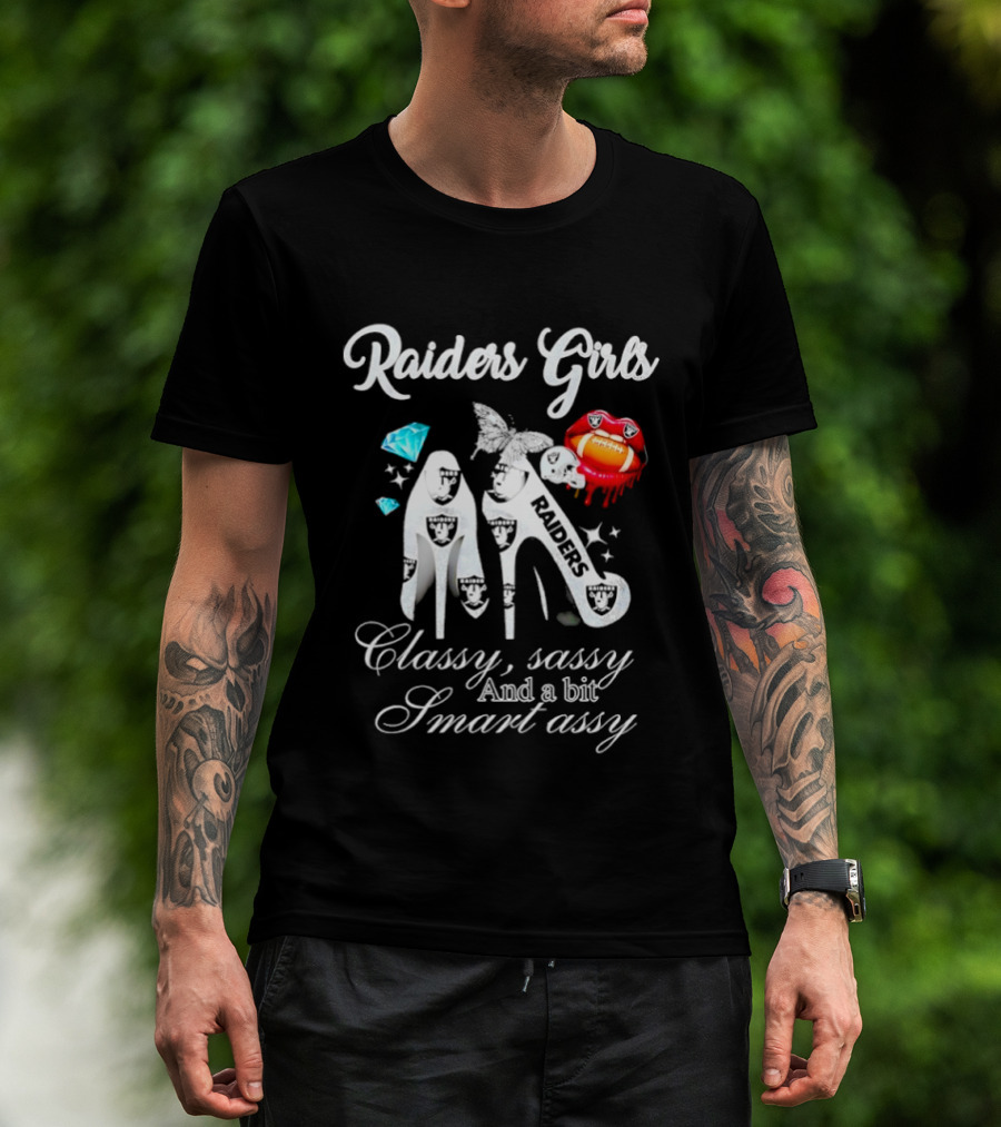 Raiders Girls Classy Sassy Smart Assy Diamond Encrusted Lips High Heels T-Shirt