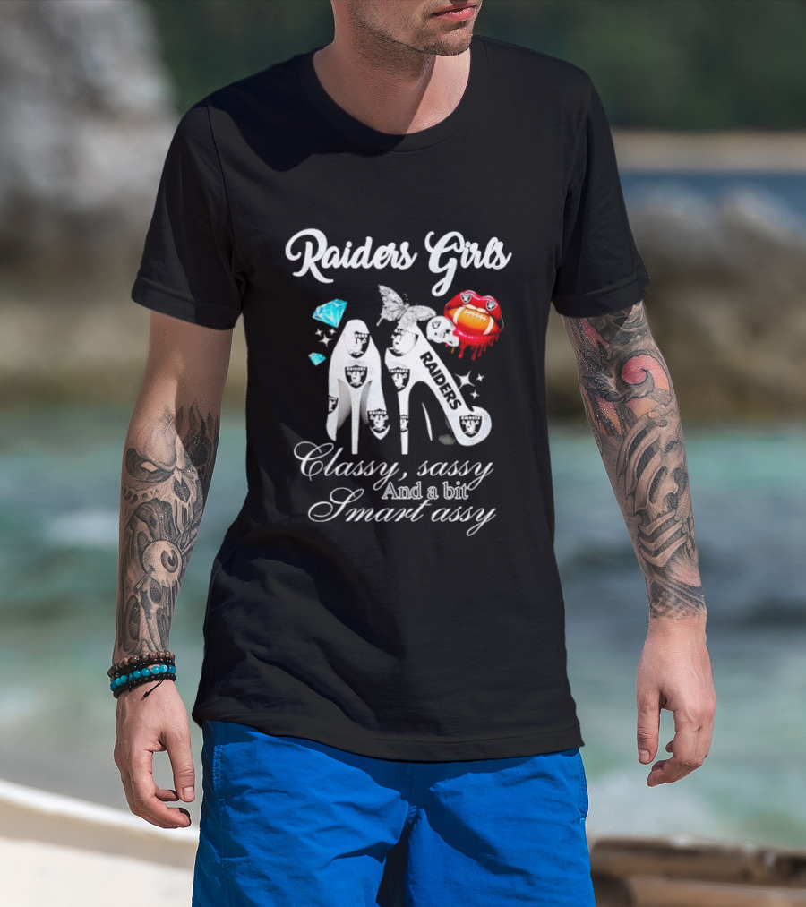 Raiders Girls Classy Sassy Smart Assy Diamond Encrusted Lips High Heels T-Shirt