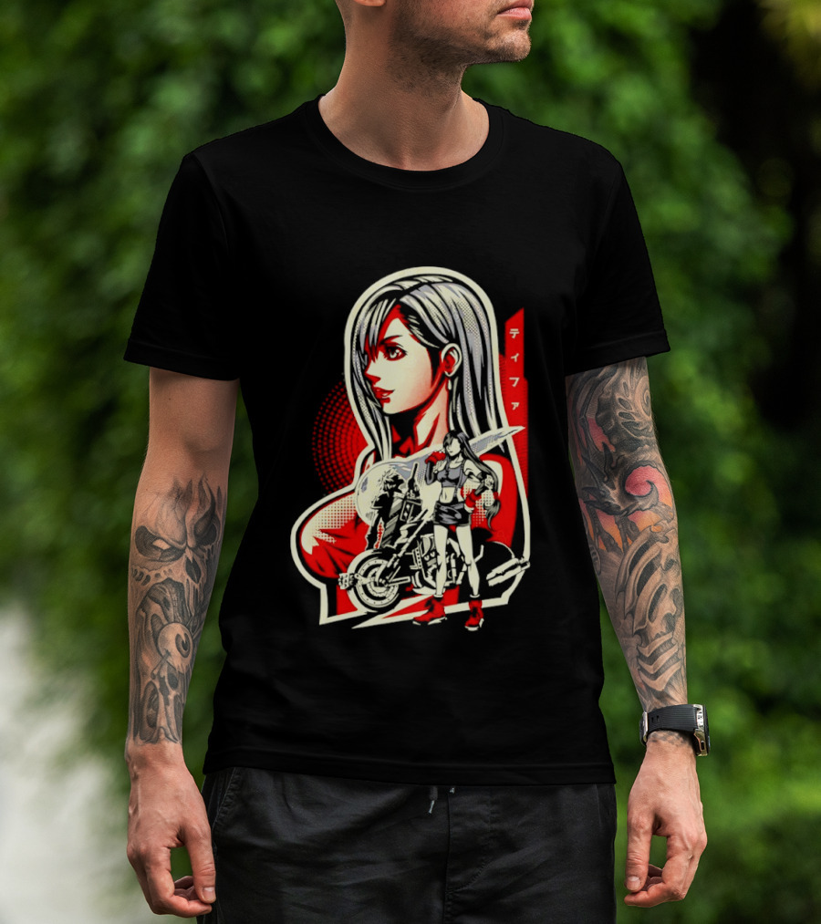 Tifa Lockhart Iconic Final Fantasy Character With Motorcycle And Katana T-Shirt
