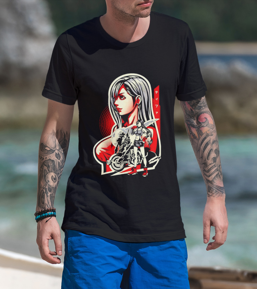 Tifa Lockhart Iconic Final Fantasy Character With Motorcycle And Katana T-Shirt