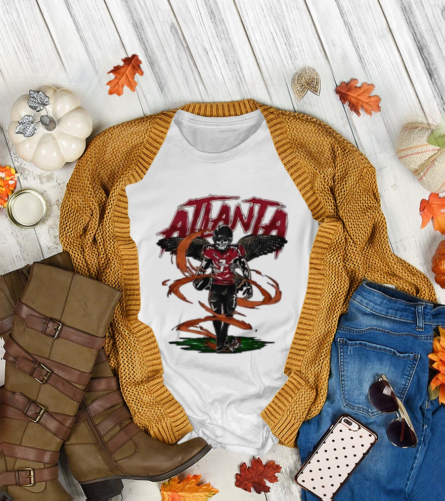 Atlanta Falcons Skeleton Football Player with Red Jersey and Wings T-Shirt