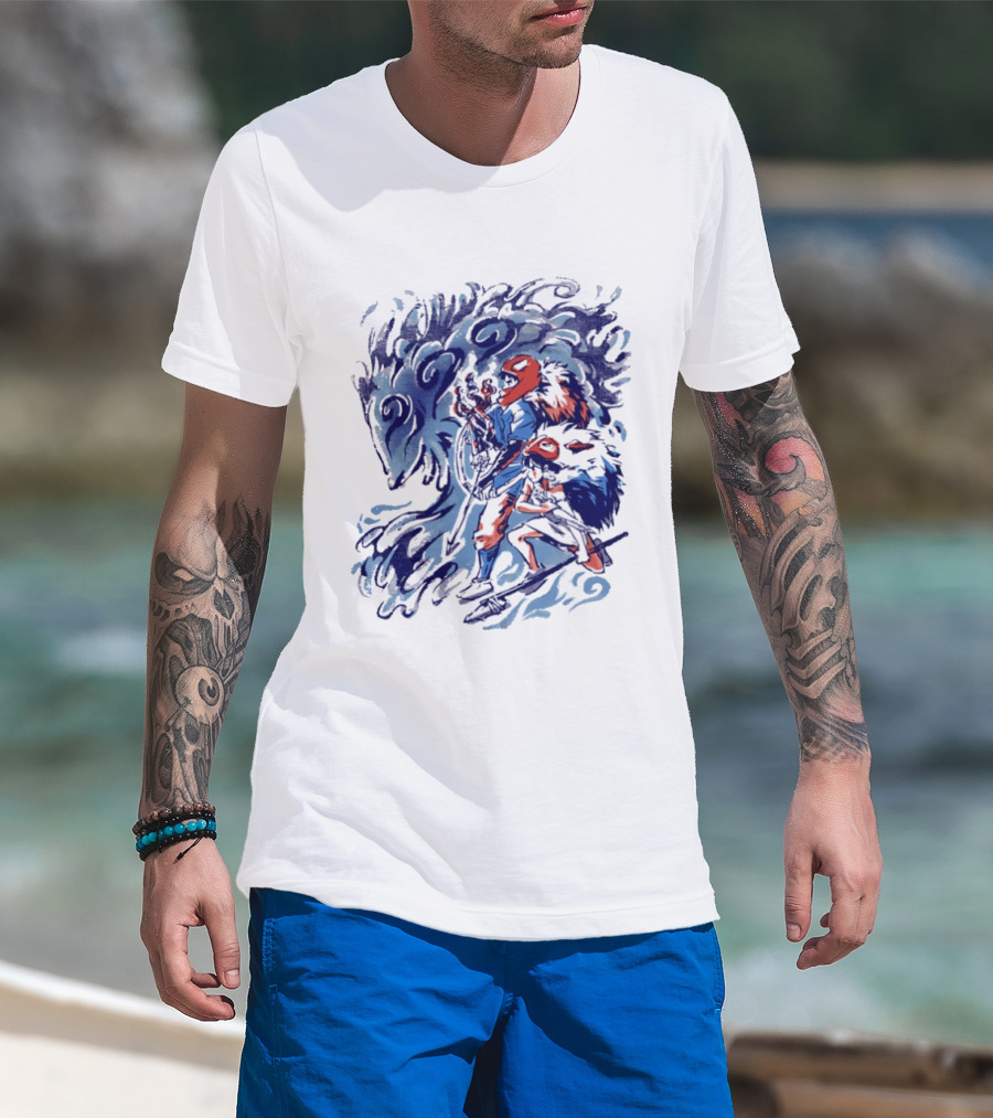 Princess Mononoke Ashitaka San Forest Spirit Wolf Scene T-Shirt