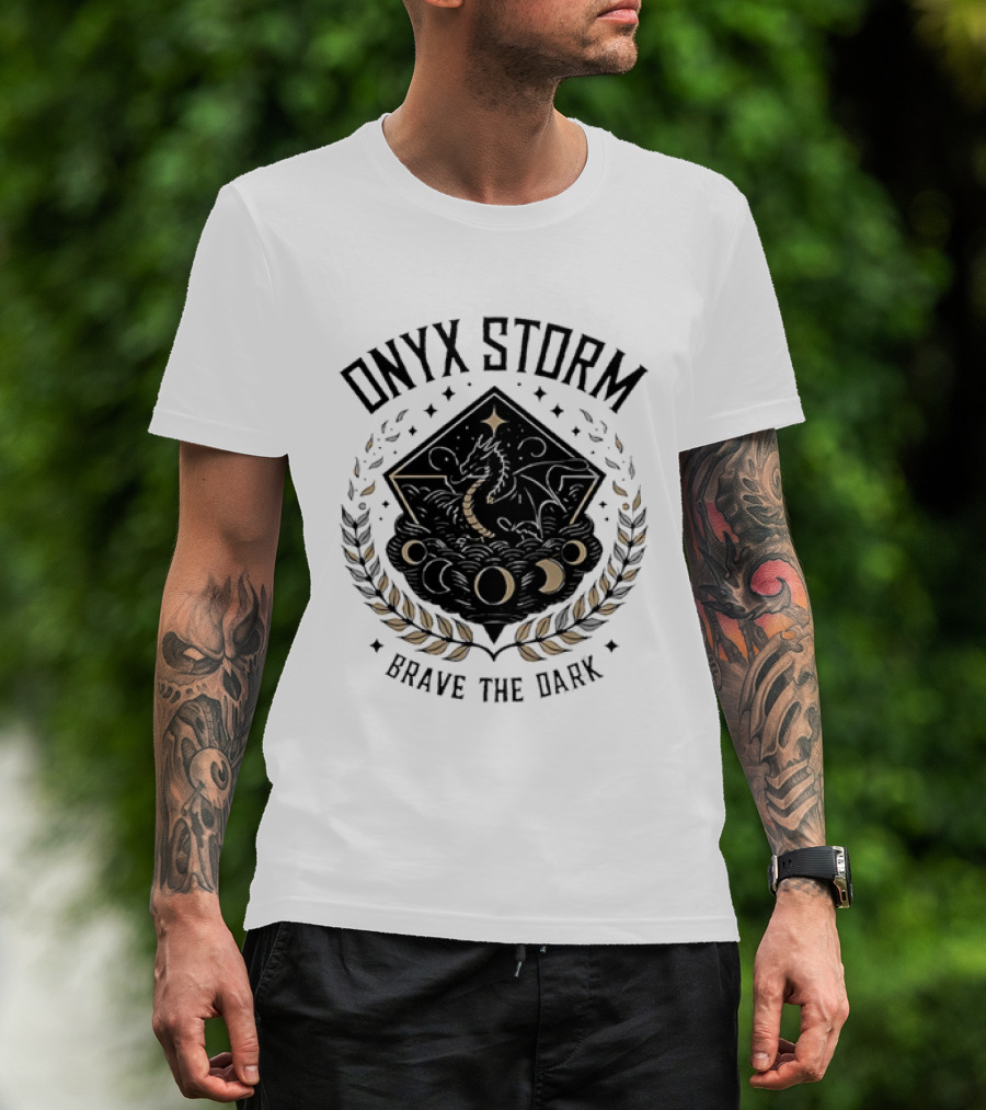 Onyx Storm Brave The Dark Lunar Phases And Celestial Symbols T-Shirt