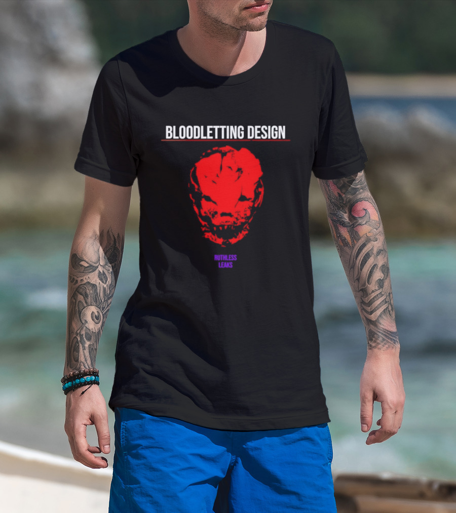 Bloodletting Red Ruthless Leaks Skull T-Shirt