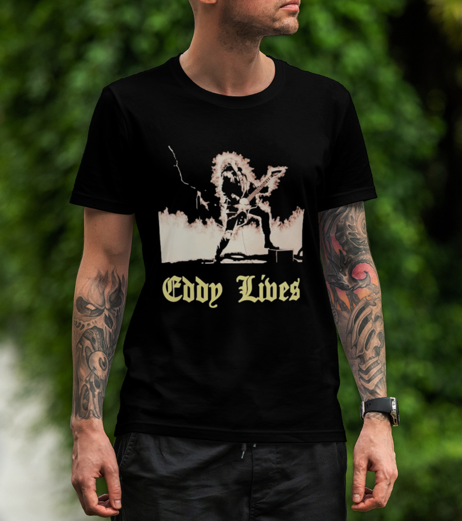 Eddy Lives Rock Music Guitar Flame Performance T-Shirt