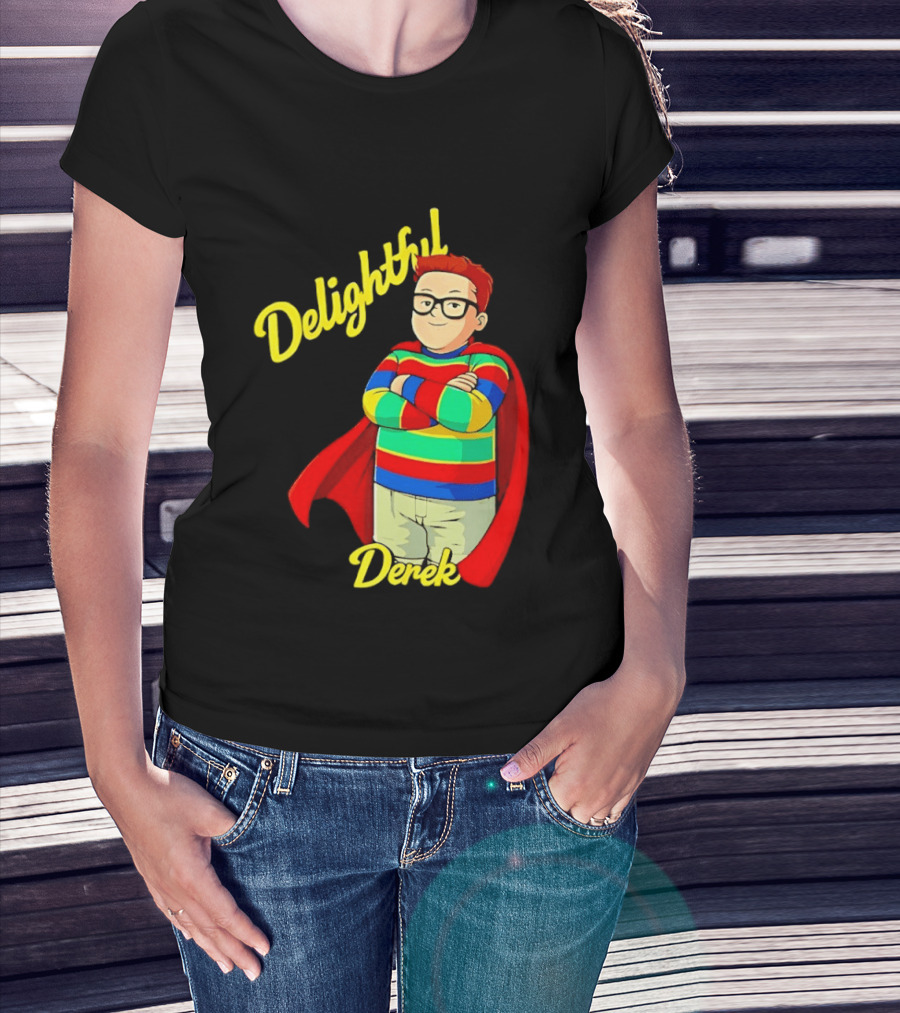 Delightful Derek Superhero With Cape And Stripes T-Shirt