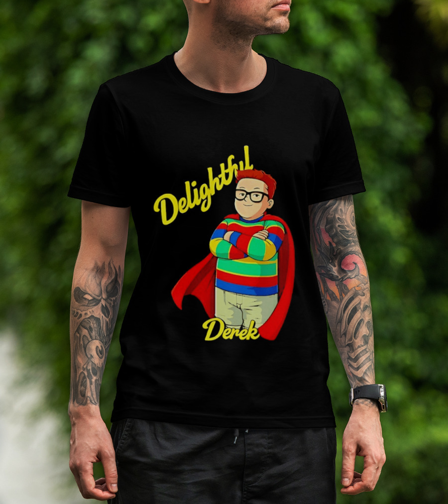 Delightful Derek Superhero With Cape And Stripes T-Shirt
