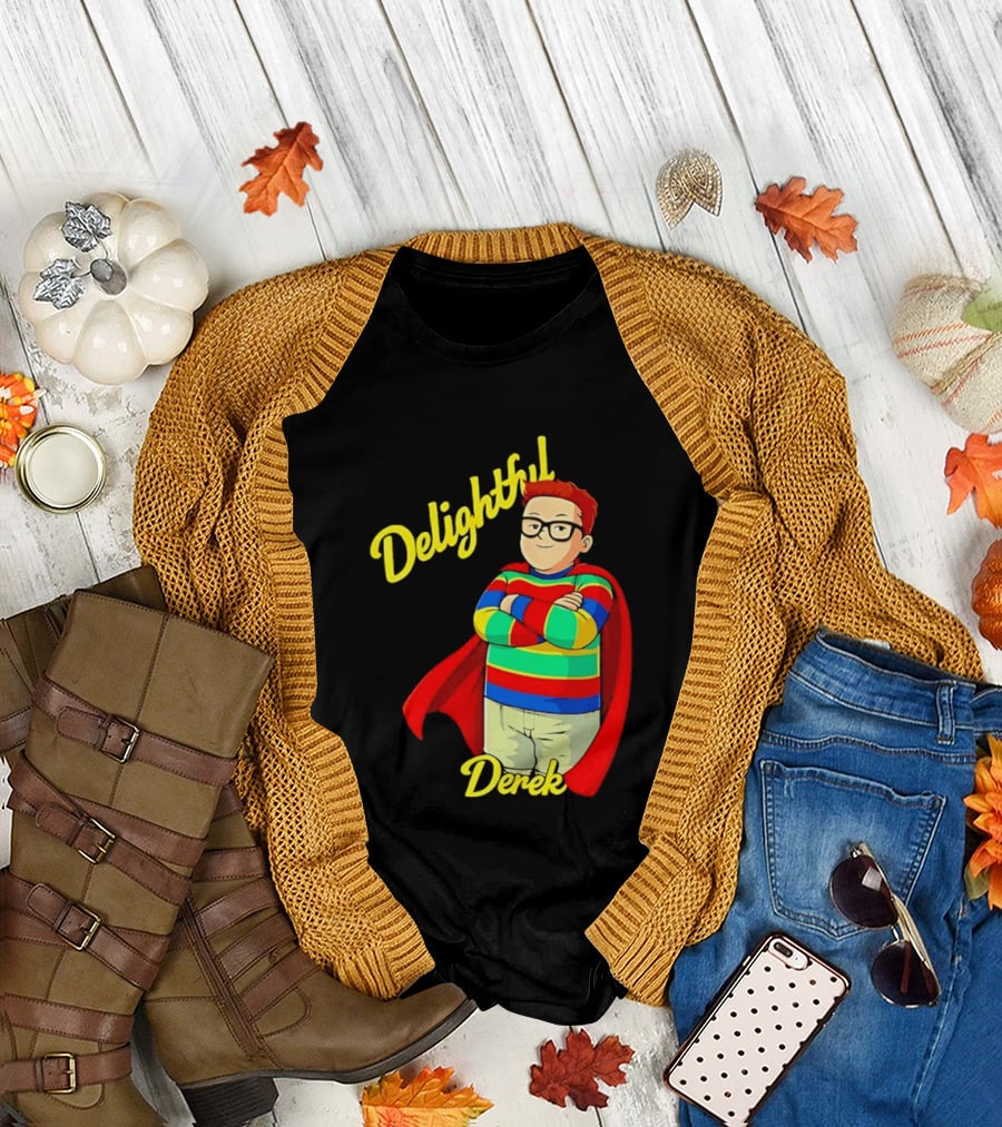 Delightful Derek Superhero with Cape and Stripes T-Shirt