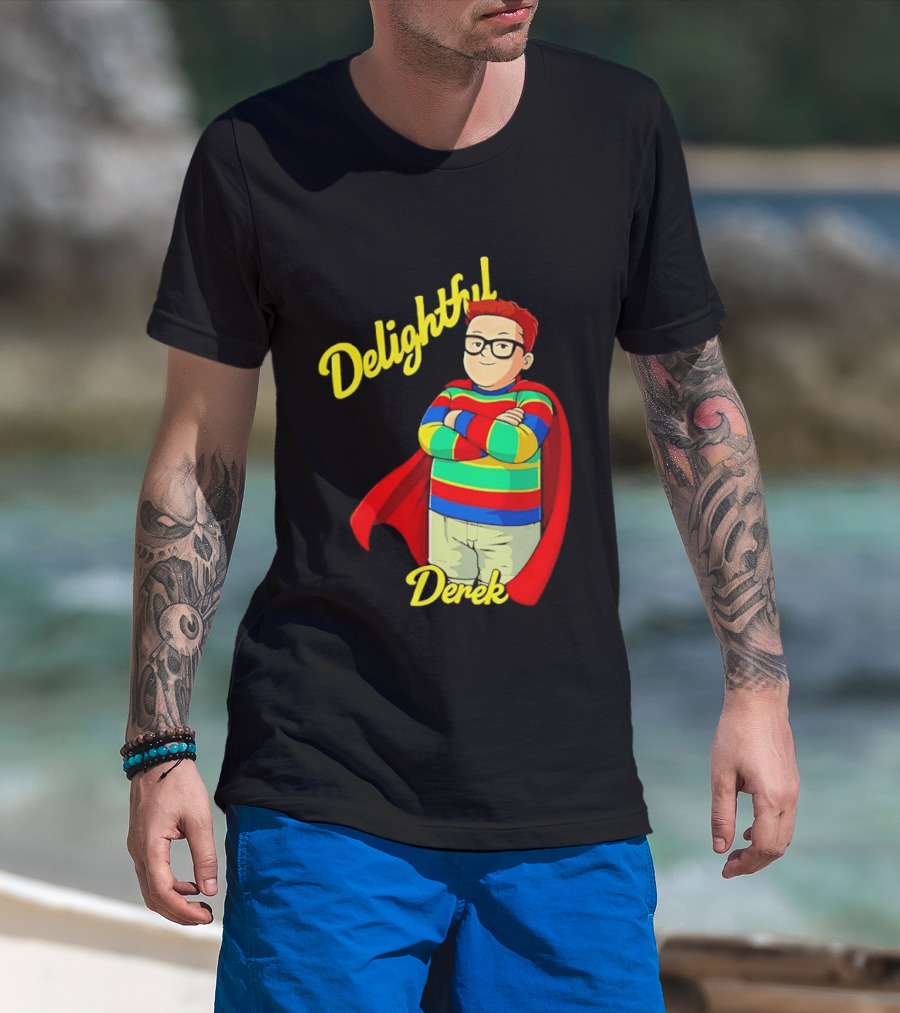 Delightful Derek Superhero With Cape And Stripes T-Shirt
