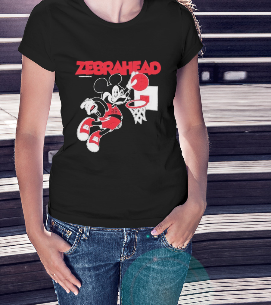 Zebrahead Mickey Mouse Slam Dunk Basketball 25 Retro Cartoon T-Shirt
