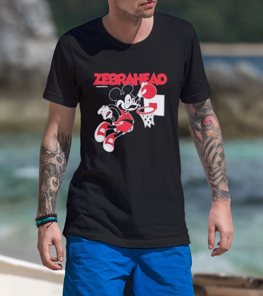 Zebrahead Mickey Mouse Slam Dunk Basketball 25 Retro Cartoon T-Shirt