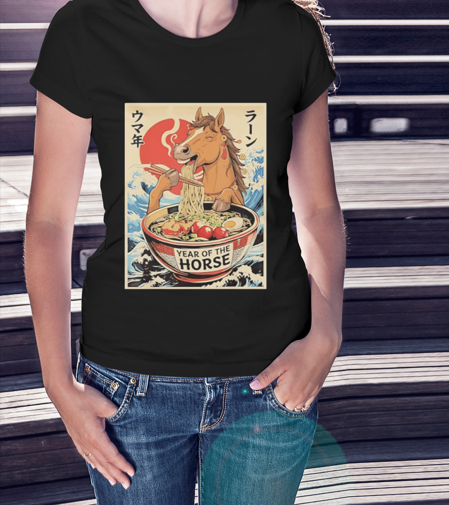 Horse Eating Ramen Year Of The Horse 2026 Japanese T-Shirt