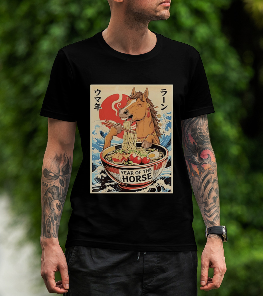 Horse Eating Ramen Year Of The Horse 2026 Japanese T-Shirt