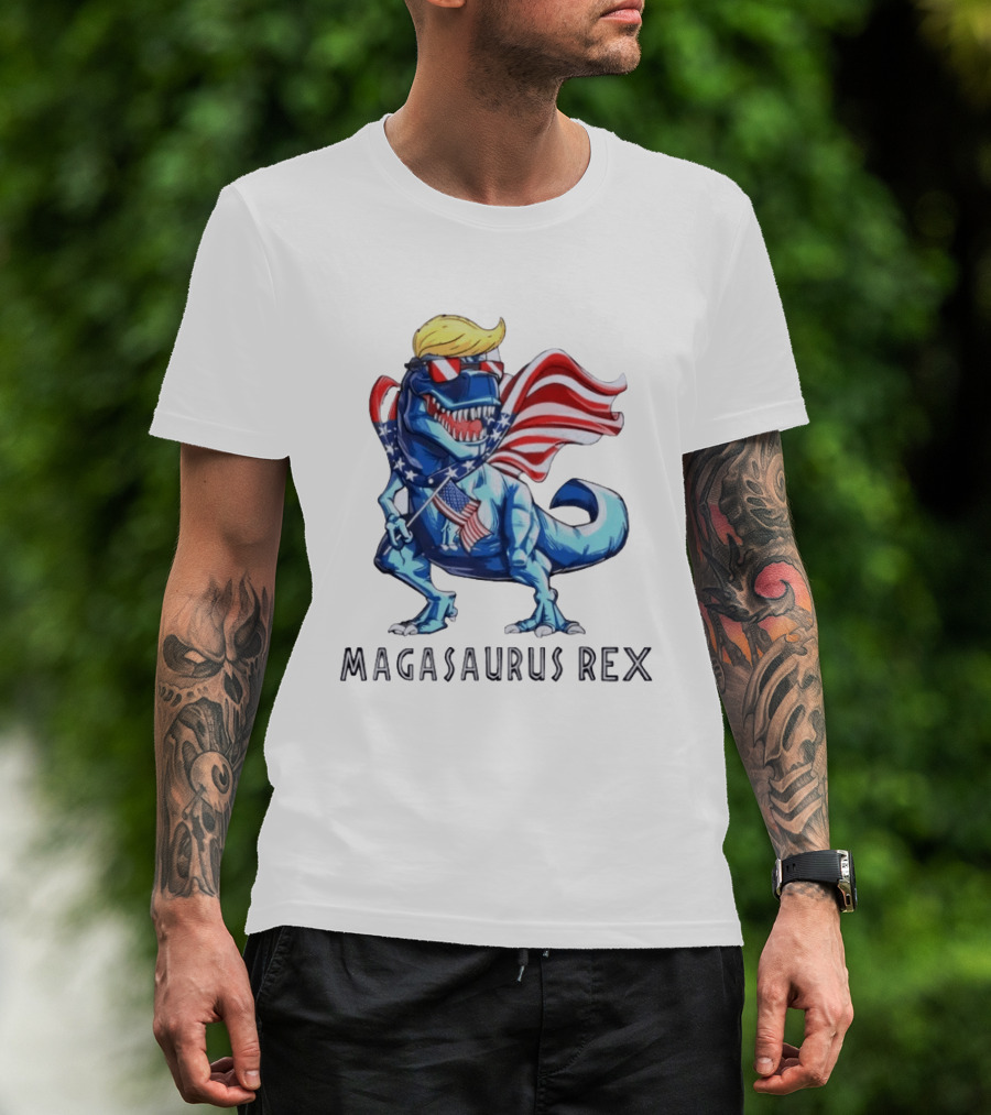 Magasaurus Rex Dinosaur American Flag Patriotic T-Shirt