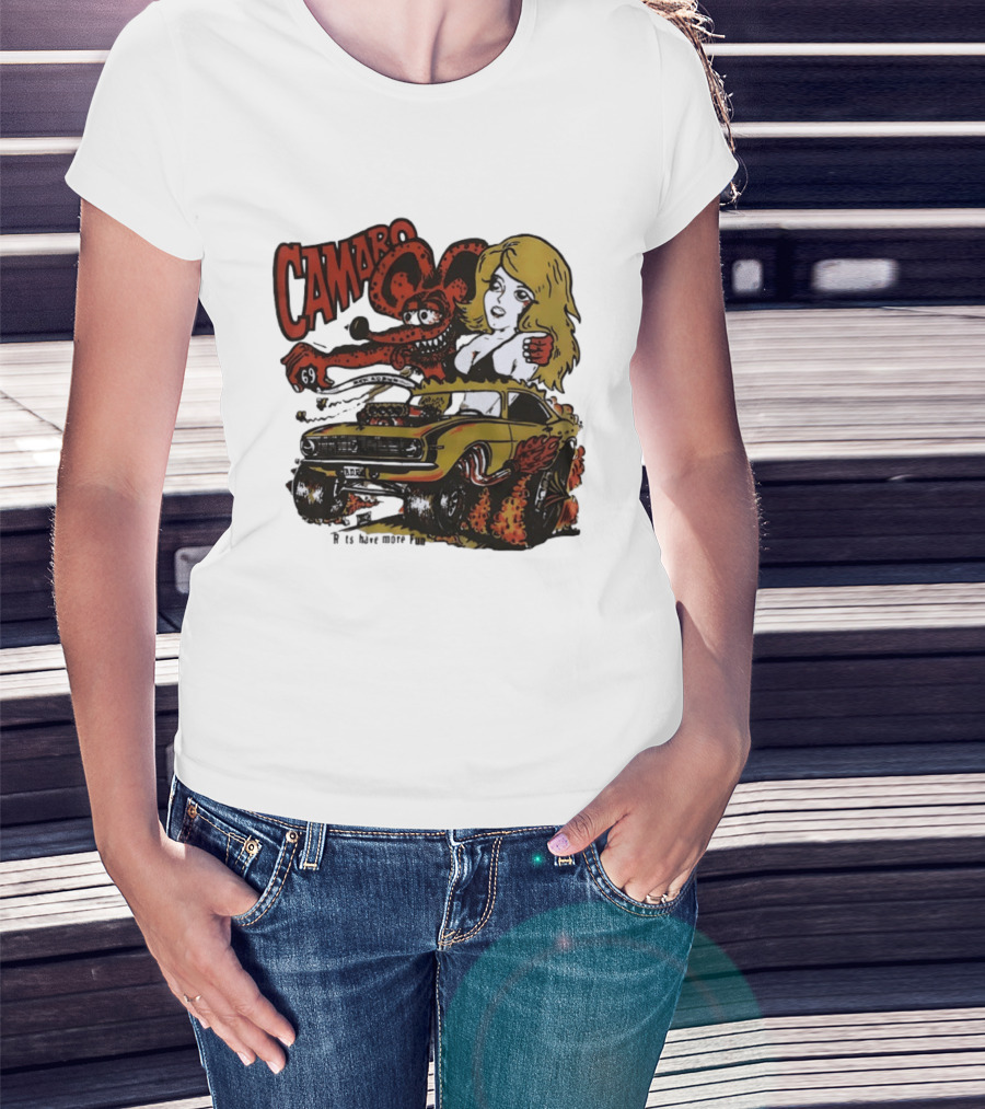 Camaro 69 Rats Have More Fun Blonde Lady Hot Rod Cartoon T-Shirt
