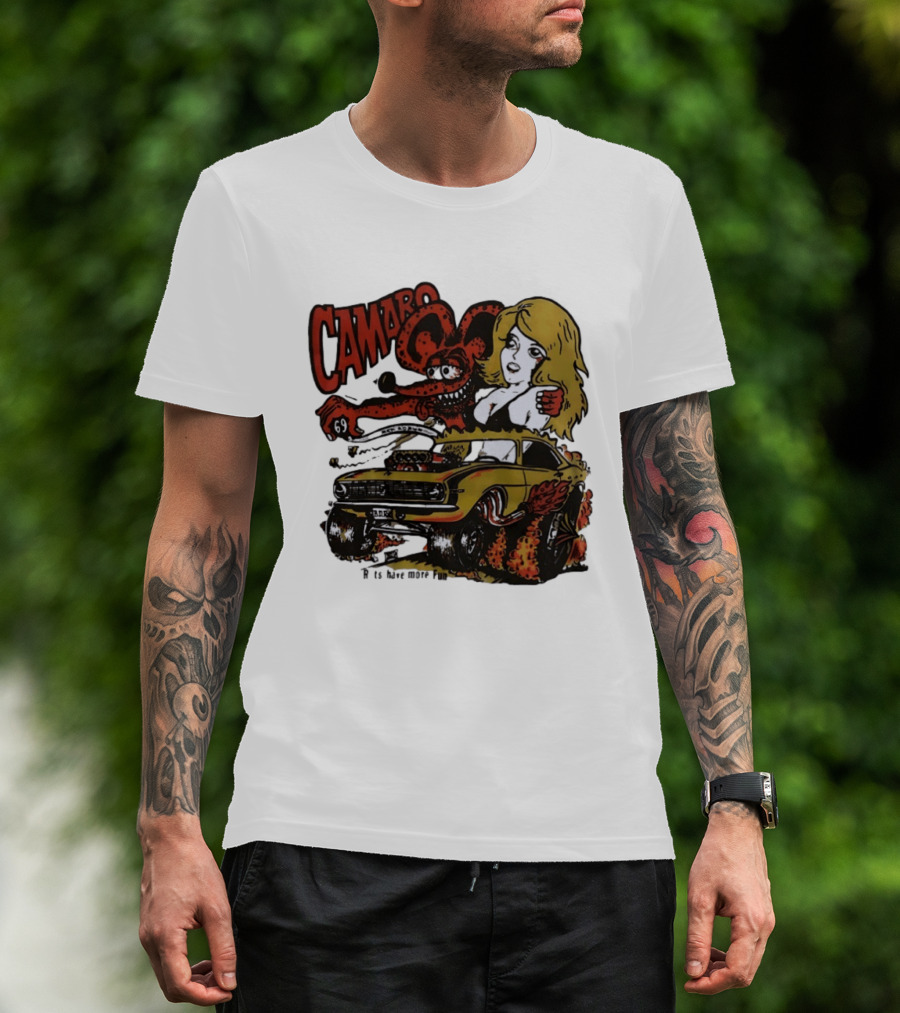 Camaro 69 Rats Have More Fun Blonde Lady Hot Rod Cartoon T-Shirt