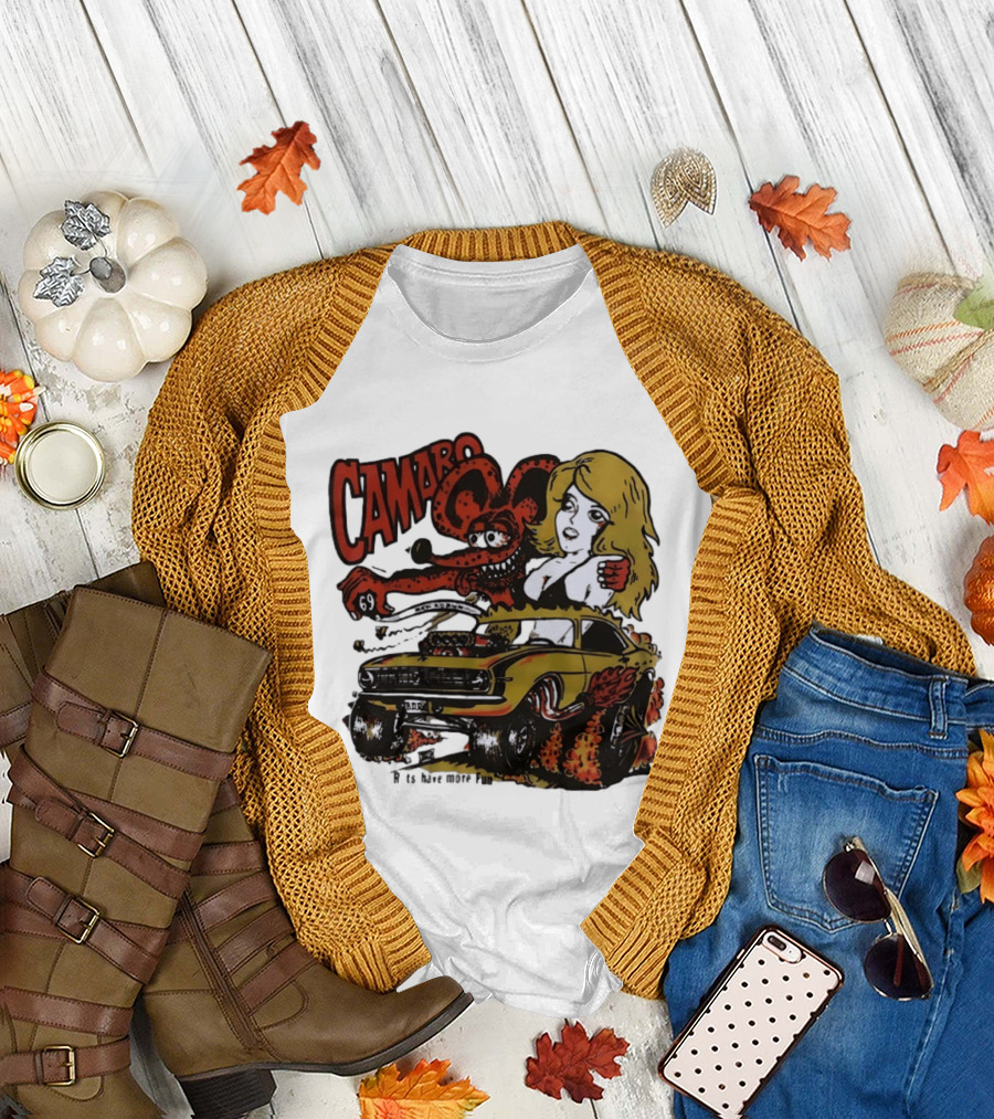 Camaro 69 Rats Have More Fun Blonde Lady Hot Rod Cartoon T-Shirt