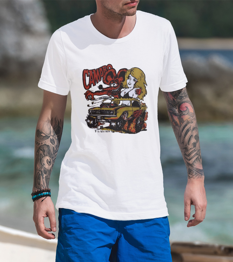 Camaro 69 Rats Have More Fun Blonde Lady Hot Rod Cartoon T-Shirt