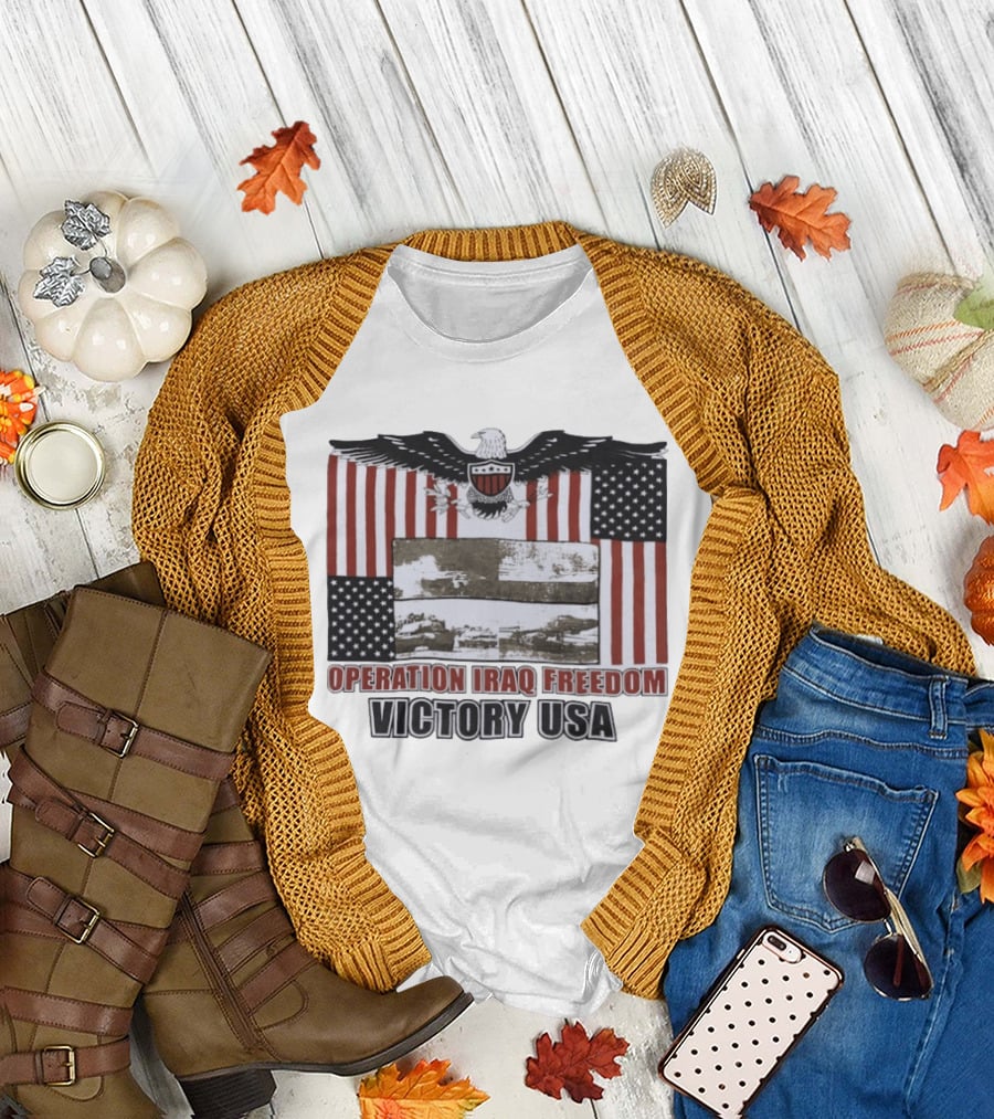 Operation Iraq Freedom Victory USA American Flag Eagle T-Shirt