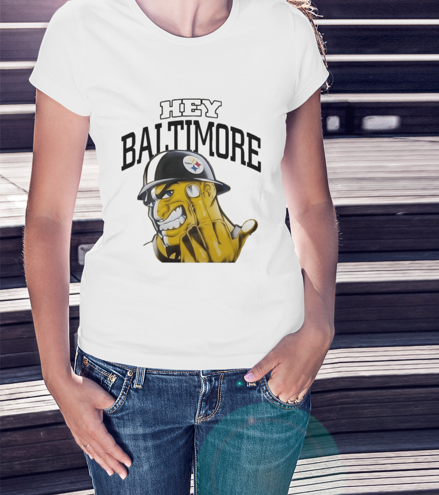 Pittsburgh Steelers Hey Baltimore Middle Finger Gesture T-Shirt