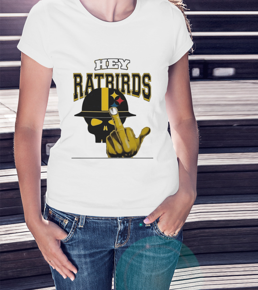 Hey Ratbirds Middle Finger Pittsburgh Steelers Skull T-Shirt
