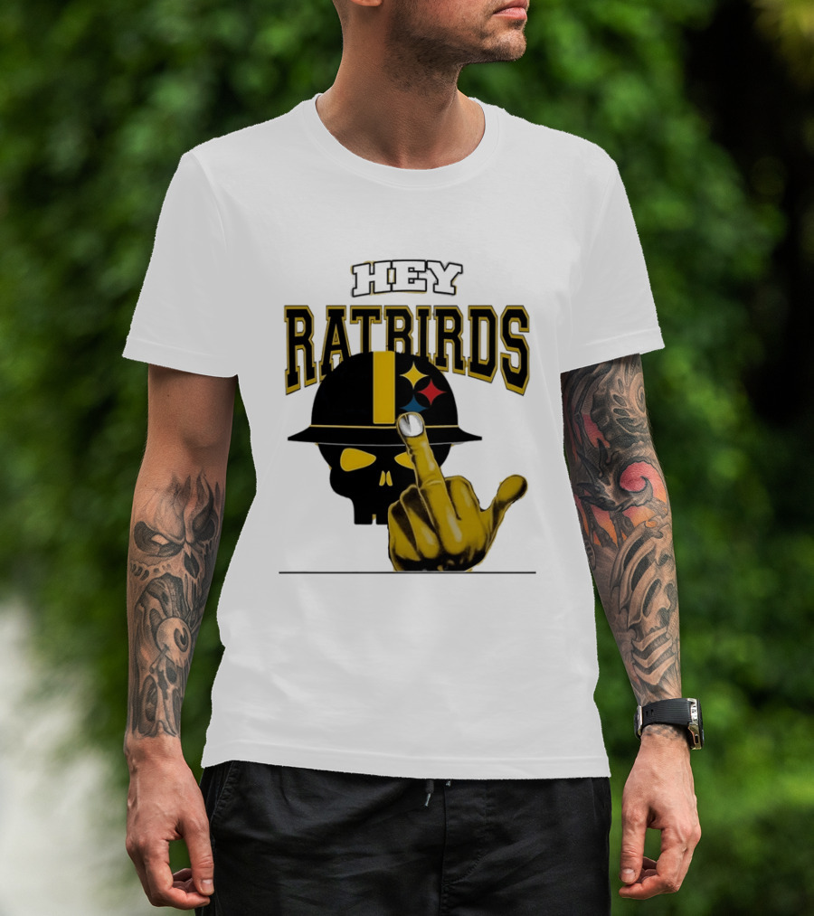 Hey Ratbirds Middle Finger Pittsburgh Steelers Skull T-Shirt