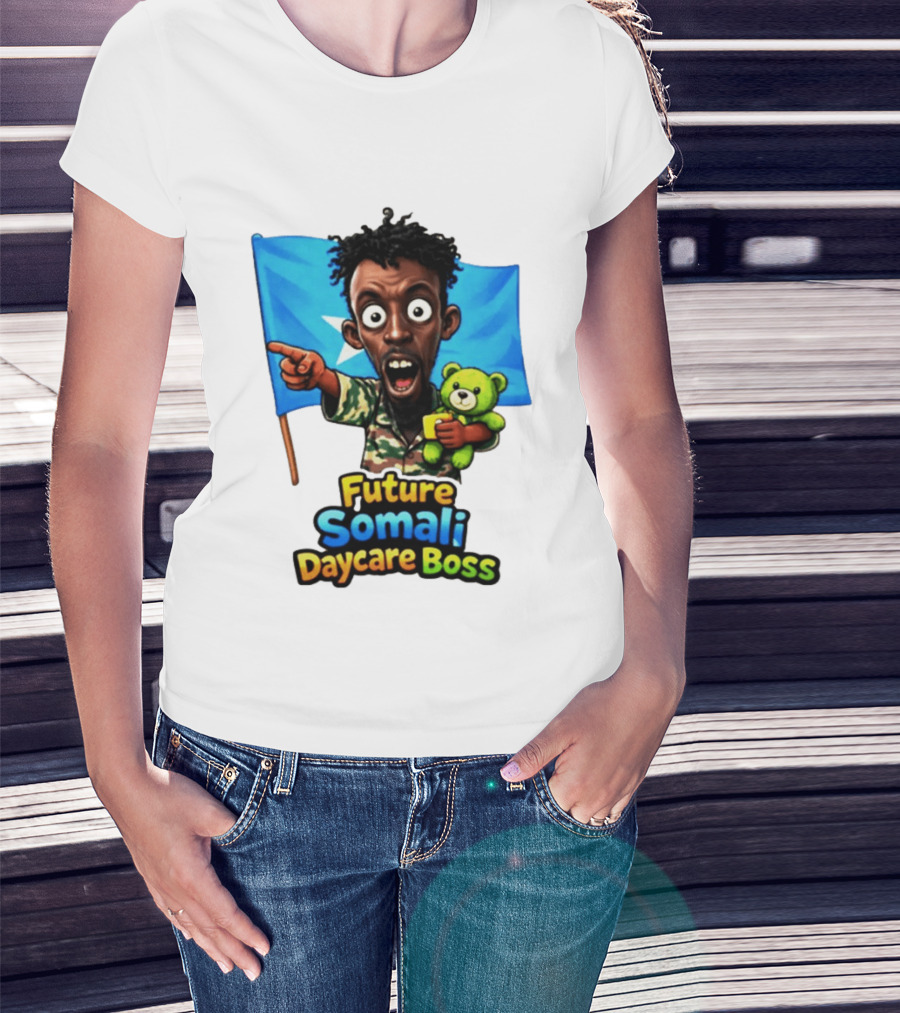 Future Somali Daycare Boss Funny Cartoon Camouflage Flag Bearer T-Shirt
