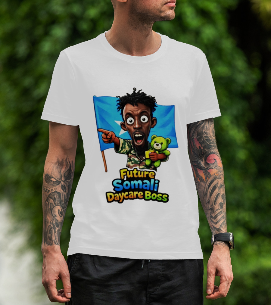 Future Somali Daycare Boss Funny Cartoon Camouflage Flag Bearer T-Shirt