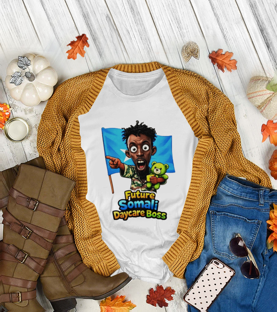 Future Somali Daycare Boss Funny Cartoon Camouflage Flag Bearer T-Shirt