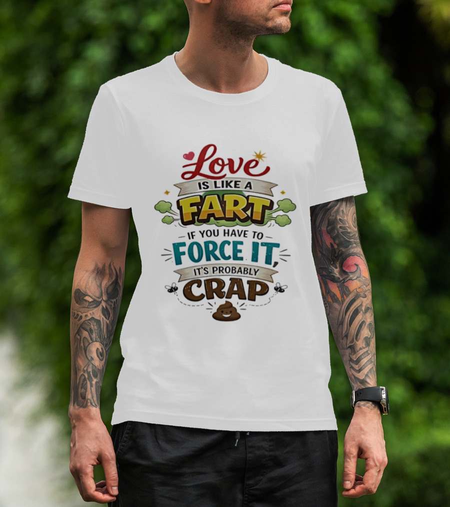 Love Is Like A Fart If You Have To Force It It's Probably Crap Funny Poop Emoji T-Shirt