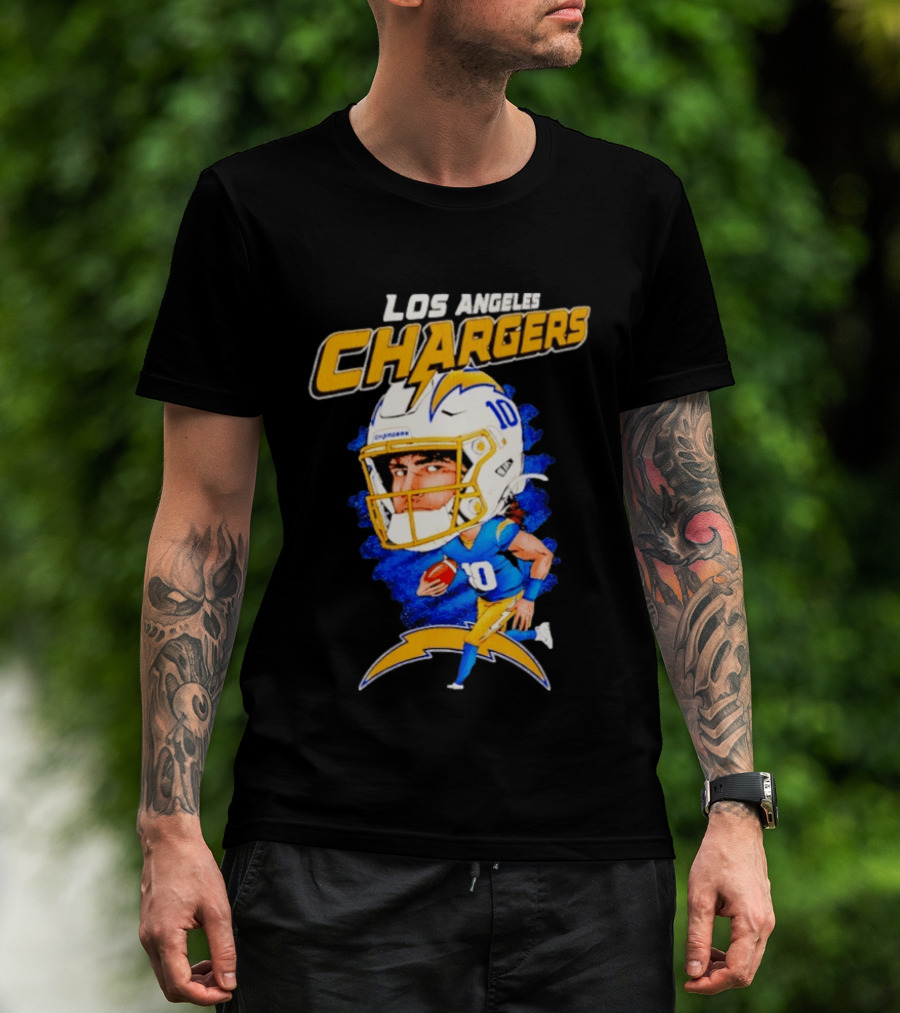 Los Angeles Chargers Justin Herbert Caricature Football Star 10 T-Shirt