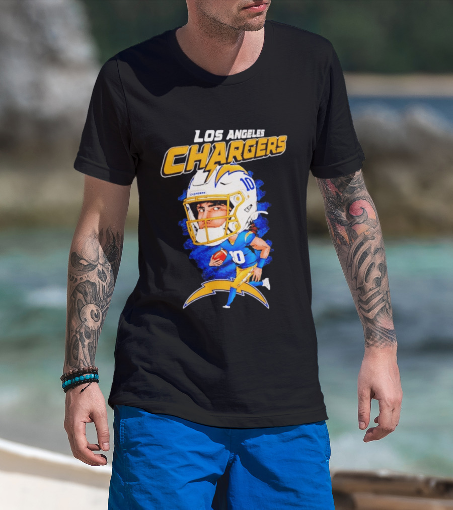Los Angeles Chargers Justin Herbert Caricature Football Star 10 T-Shirt