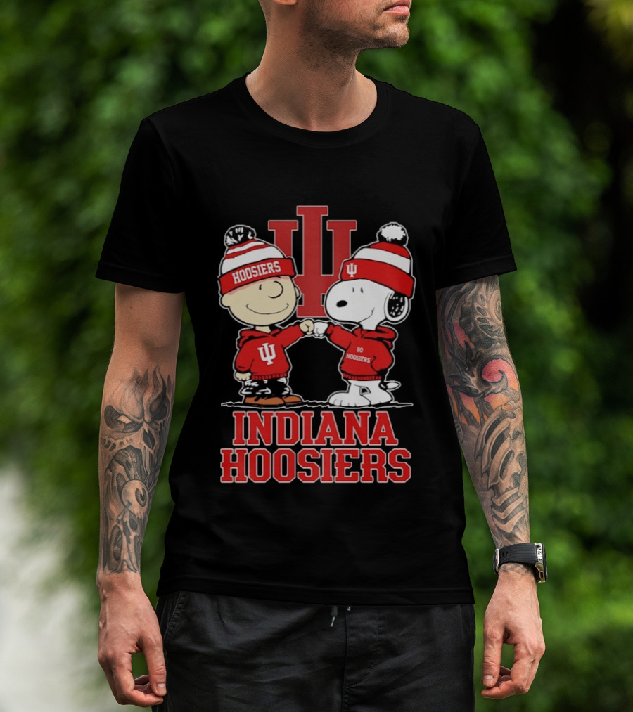 Indiana Hoosiers Snoopy Woodstock Fist Bump Football Outfit T-Shirt