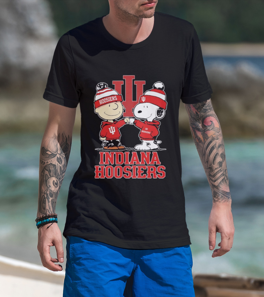 Indiana Hoosiers Snoopy Woodstock Fist Bump Football Outfit T-Shirt