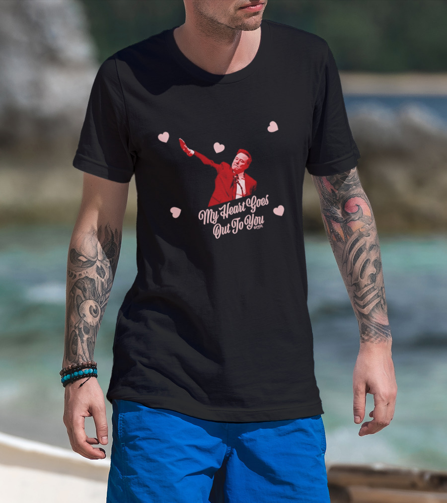 Elon Musk My Heart Goes Out To You Arm Raised Heart Background T-Shirt