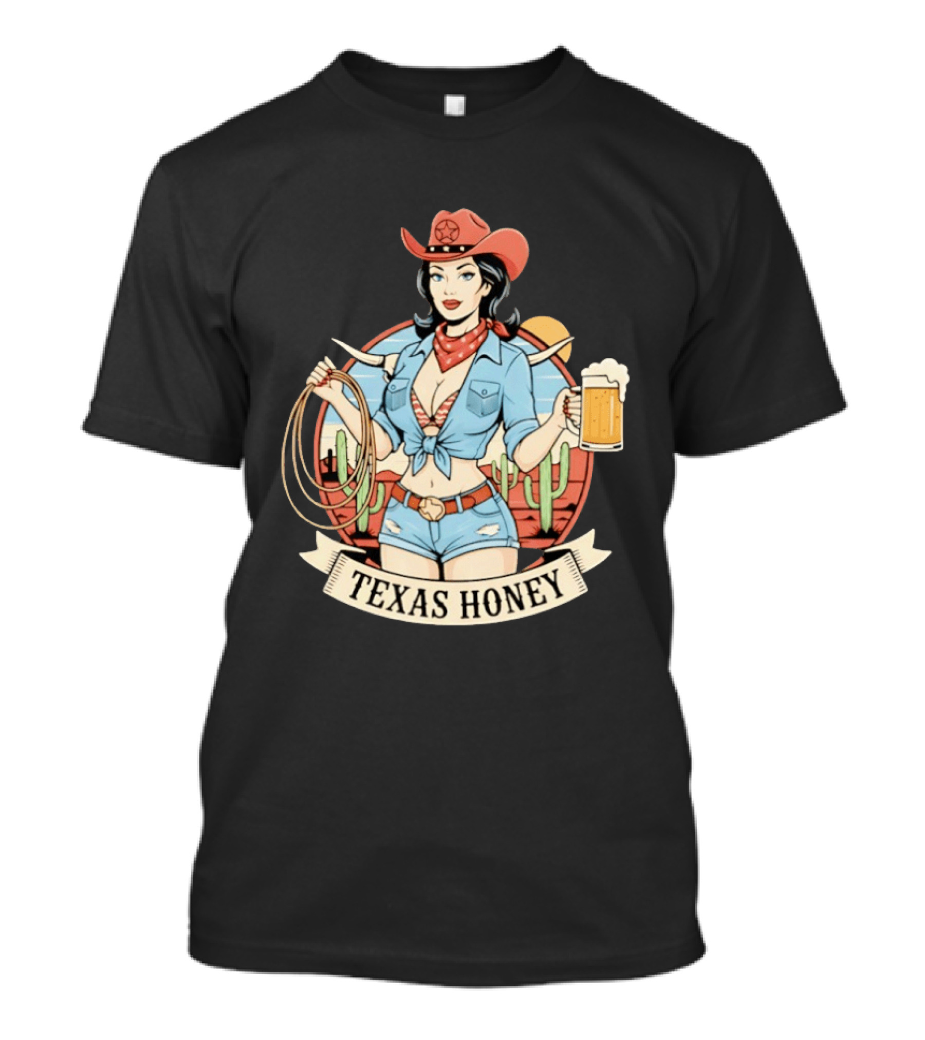 Texas Honey Cowgirl Western Style Beer Cactus Rodeo Red Bandana T-Shirt