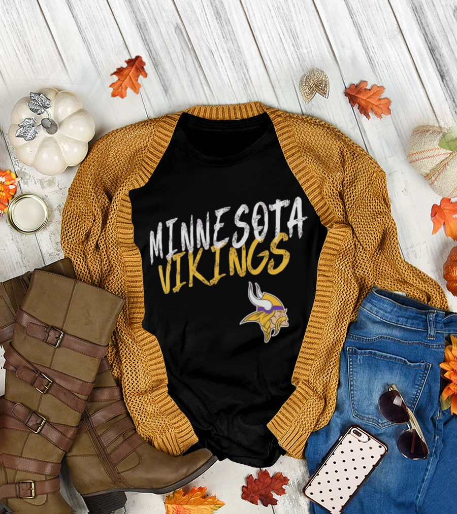 Minnesota Vikings NFL Team Spirit Bold Text and Iconic Horned Helmet T-Shirt