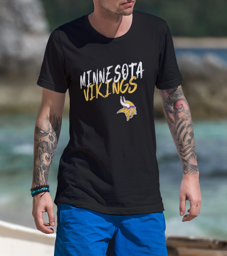 Minnesota Vikings NFL Team Spirit Bold Text And Iconic Horned Helmet T-Shirt