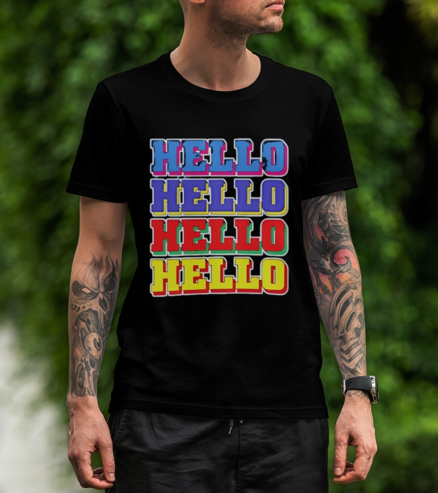 Hello Hello Hello Hello Blue Red Yellow Repeat Bold Pop T-Shirt