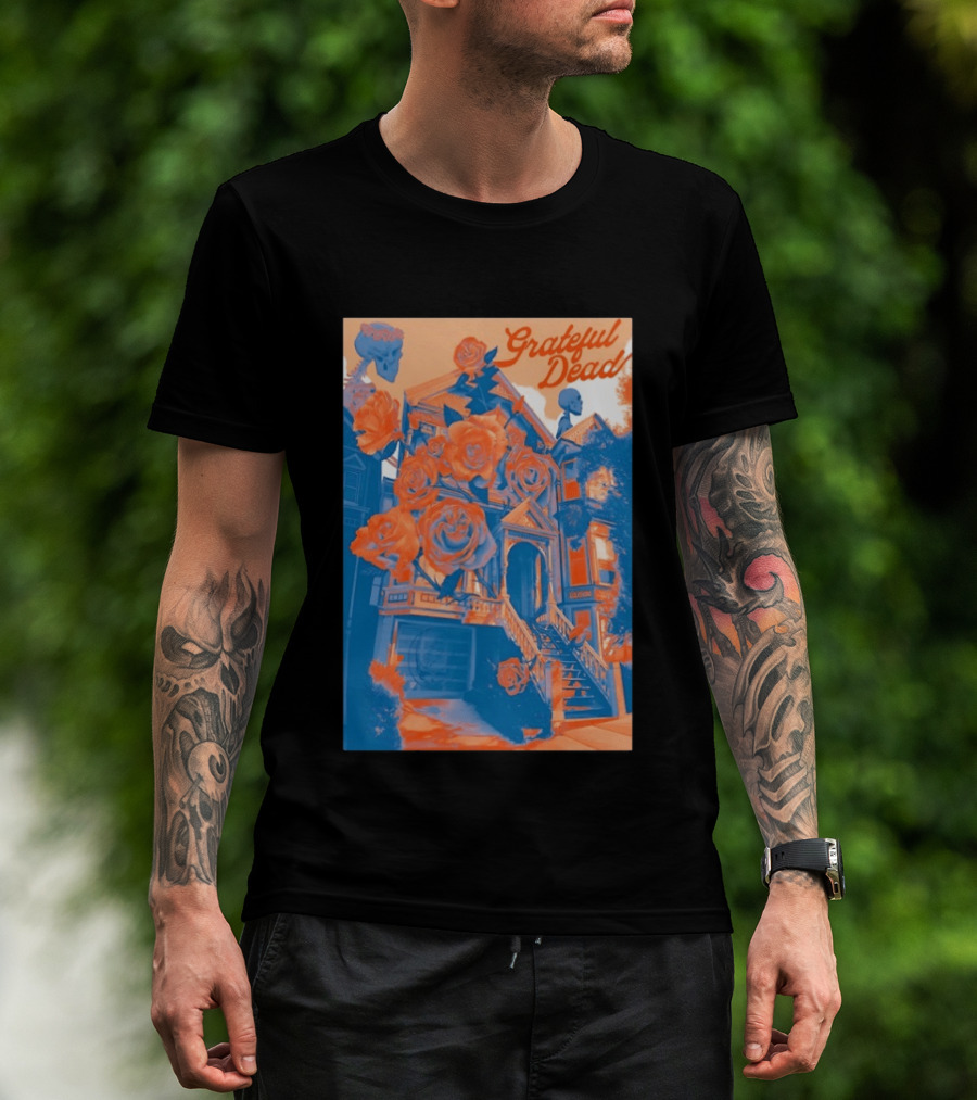 Grateful Dead Vintage House And Roses Psychedelic Art By Paul Kreizenbeck T-Shirt