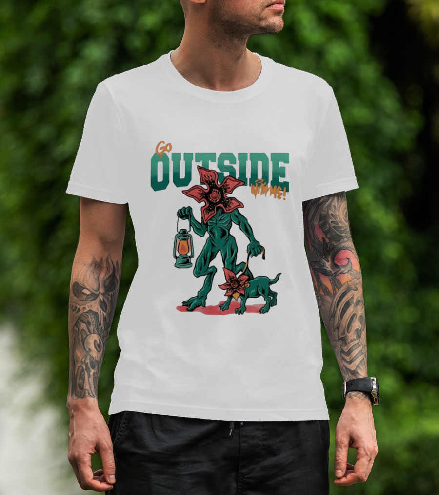 Go Outside Demogorgon With Me Lantern And Dog T-Shirt