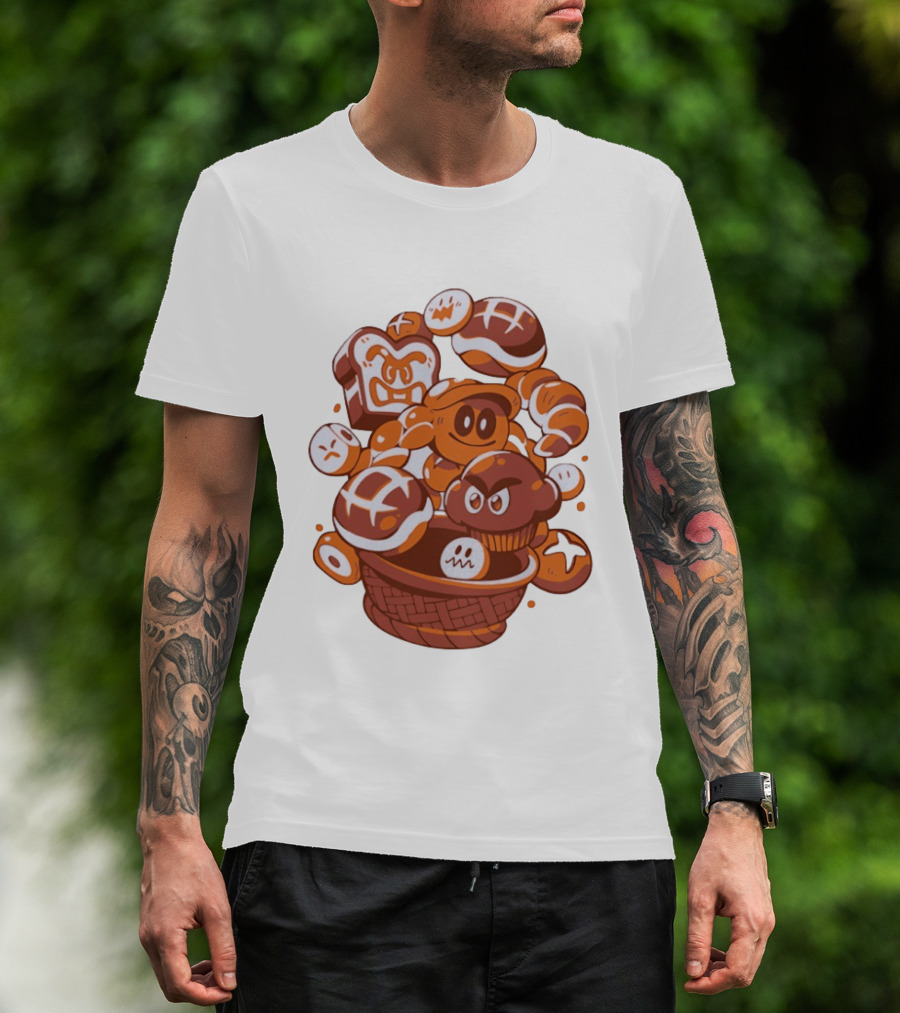 Enemies And Breads Angry Toast And Muffin Characters Basket T-Shirt