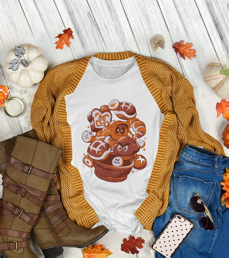 Enemies and Breads Angry Toast and Muffin Characters Basket T-Shirt